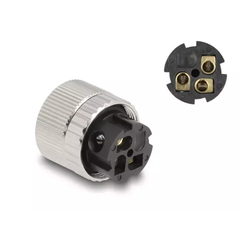 Conector hembra M12 DeLOCK codificación A de 3 polos 90° acodado metal