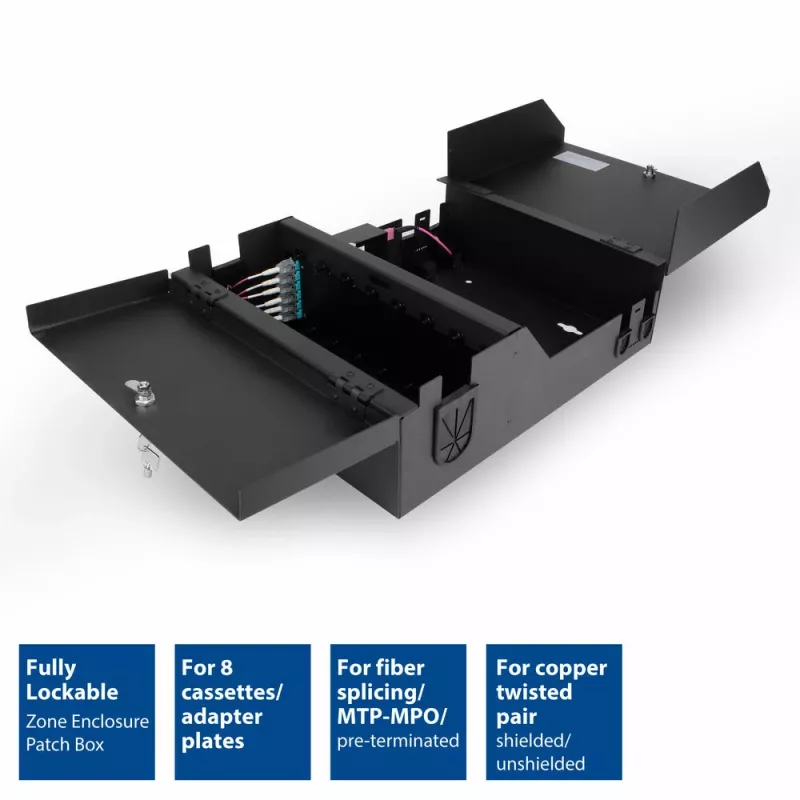 Caja de zona con cerradura ACT Patch Box 8 slots para fibra óptica y cobre