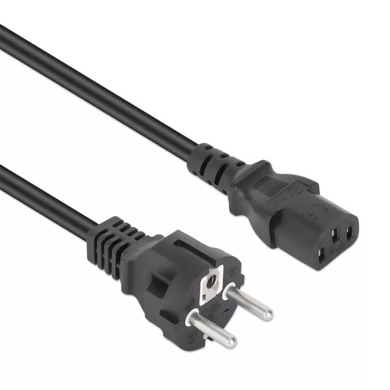 Manhattan cable de alimentación, conector macho europeo de 2 polos (CEE 7/4 Schuko) a conector hembra C13 (cable de aparato), 5 m, 10A, Negro, garantía de por vida