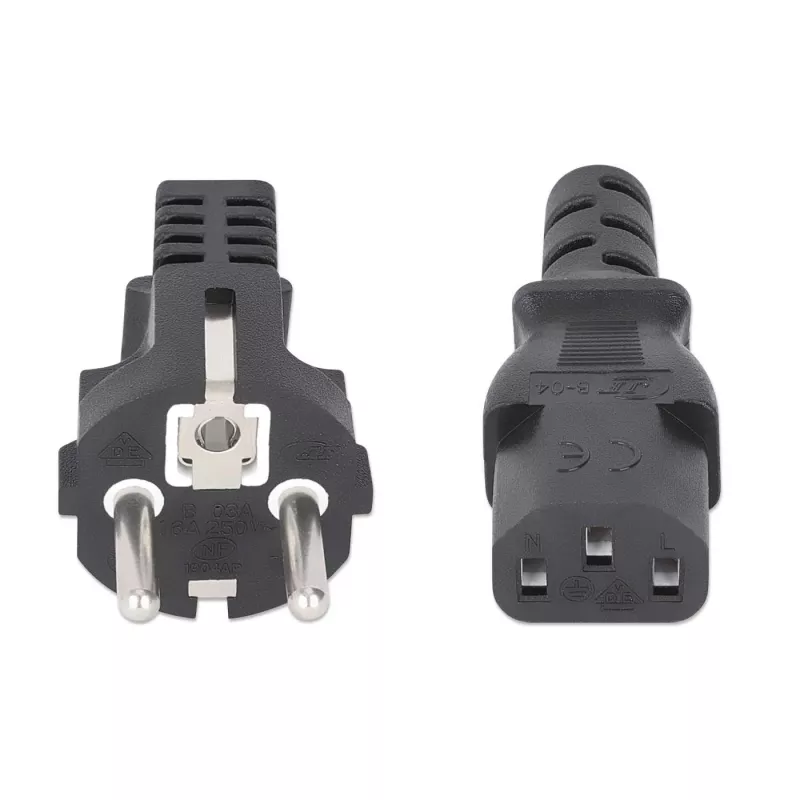 Manhattan cable de alimentación, conector europeo de 2 polos (CEE 7/4 Schuko) a conector C13 hembra (conector de alimentación), 3 m, 10 A, negro, garantía de por vida