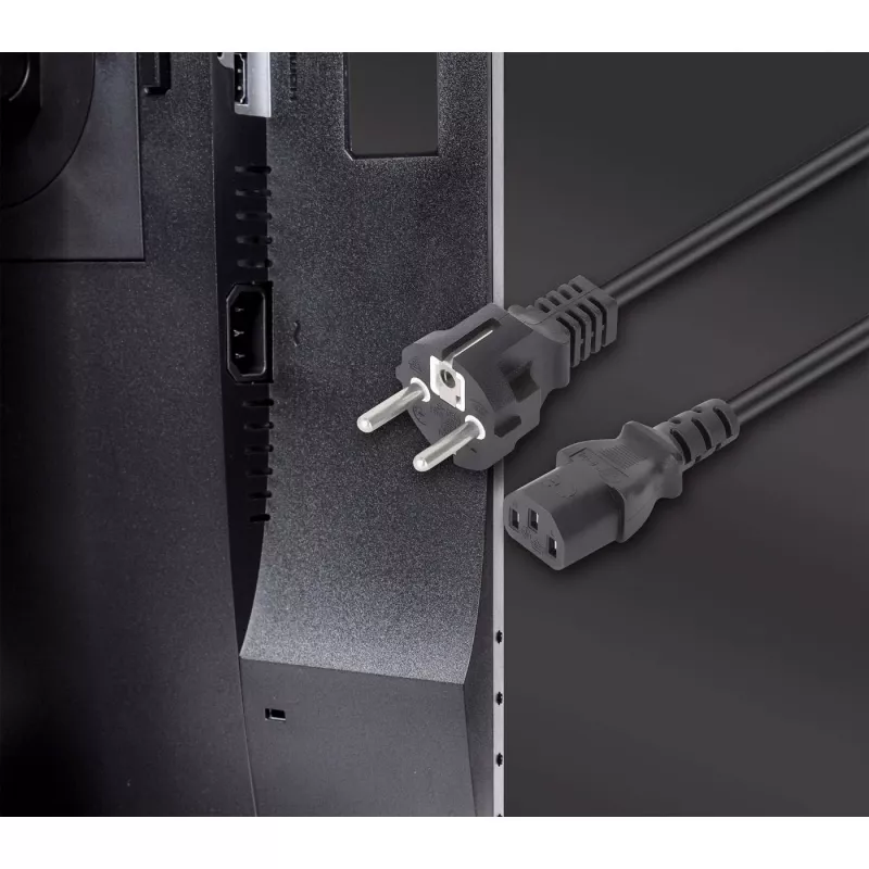 Manhattan cable de alimentación, conector europeo de 2 polos (CEE 7/4 Schuko) a conector C13 hembra (conector de alimentación), 3 m, 10 A, negro, garantía de por vida