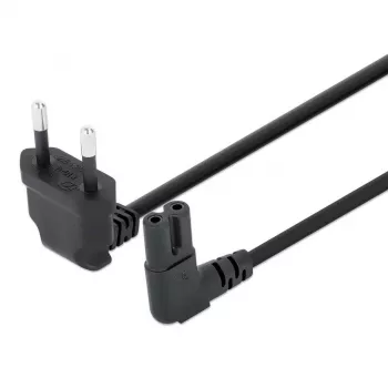 Manhattan cable de alimentación (acodado), conector macho europeo de 2 patillas (CEE 7/16 Euro 8) a conector hembra C7 (cable de ocho), 2 m, 2,3A, Negro, Plomo, garantía de por vida