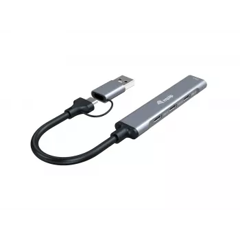 Hub USB 3.2 Gen 1 de 4 puertos EQUIP — 3× USB‑C + 1× USB‑A, 5 Gbit/s, aluminio, gris