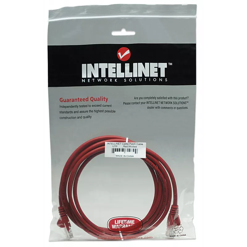 Intellinet 320603 cable de red patch, Cat5e, UTP, RJ45 macho a macho, 15 m, moldeado, sin enganches, rojo