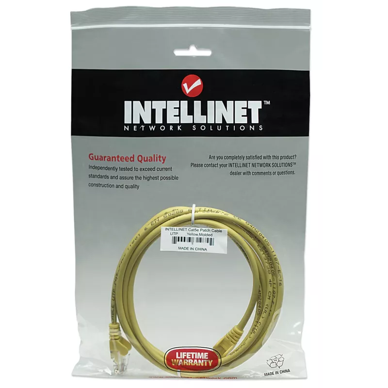 Intellinet 320610 cable de red patch, Cat5e, UTP, RJ45 macho a macho, 15 m, moldeado, sin enganches, amarillo