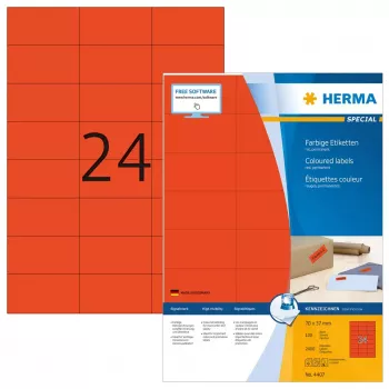 Etiquetas HERMA de colores A4 70x37 mm rojo papel mate 2400 uds.