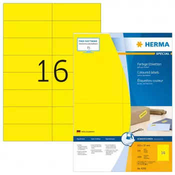 Etiquetas HERMA de colores A4 105x37 mm amarillo papel mate 1600 uds.