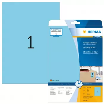 Etiquetas de colores HERMA A4 210x297 mm azul papel mate 20 uds.