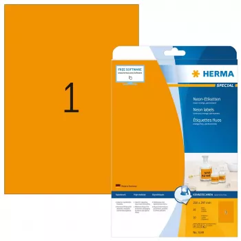 Etiquetas neón HERMA A4 210x297 mm naranja brillante papel mate 20 uds.