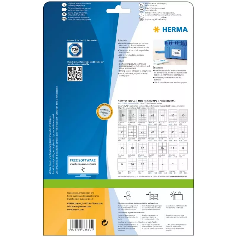 Etiqueta autoadhesiva para impresora HERMA 8630 A4 105x148 mm