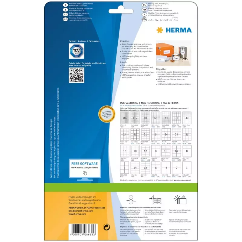 Etiquetas autoadhesivas para impresora HERMA Labels Premium A4 66x33,8 mm