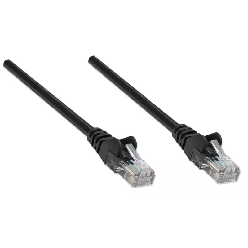 Cable de red Intellinet, Cat5e, 0,5 m, negro, CCA, U/UTP, PVC, RJ45, contactos dorados, seguro para lengüeta, con alivio de tracción, garantía de por vida