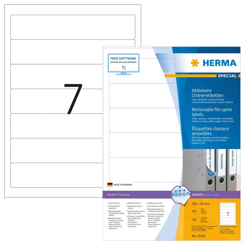 Etiquetas de archivo removibles HERMA A4 192x38 mm blanco 700 unidades