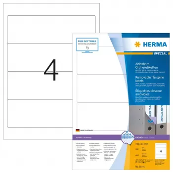 Etiquetas removibles para lomo de archivador HERMA 10141 A4 192x61 mm blanco