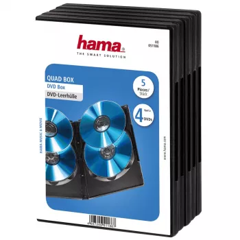 Hama DVD Quad Box, negra, pack de 5, 4 discos