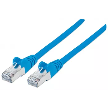 Cable de red patch Intellinet, Cat6A, 15 m, Azul, Cobre, S/FTP, LSOH/LSZH, PVC, RJ45, contactos bañados en oro, protección antienganche sin lengüeta, moldeado, garantía de por vida