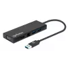 Dock/hub USB-A Manhattan, conectores (x5): Ethernet, HDMI, USB-A (x2) y VGA, entrada de alimentación Micro-USB (opcional, solo si se necesita alimentación adicional. No es necesario para la funcionalidad de doble monitor. Cable no incluido), aluminio, negro, tres años de garantía