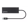 Dock/hub USB-A Manhattan, conectores (x5): Ethernet, HDMI, USB-A (x2) y VGA, entrada de alimentación Micro-USB (opcional, solo si se necesita alimentación adicional. No es necesario para la funcionalidad de doble monitor. Cable no incluido), aluminio, negro, tres años de garantía