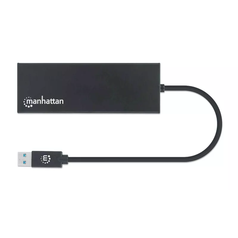 Dock/hub USB-A Manhattan, conectores (x5): Ethernet, HDMI, USB-A (x2) y VGA, entrada de alimentación Micro-USB (opcional, solo si se necesita alimentación adicional. No es necesario para la funcionalidad de doble monitor. Cable no incluido), aluminio, negro, tres años de garantía