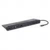 Dock/hub USB-C Manhattan con lector de tarjetas y MST, conectores (x9): audio 3,5 mm, DisplayPort, Ethernet, HDMI, USB-A (x3), USB-C y VGA, con Power Delivery (100 W) al conector USB-C (nota: se requiere fuente de alimentación USB-C y cable USB-C adicionales), todos los conectores se pueden utilizar simultáneamente
