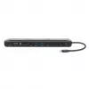 Dock/hub USB-C Manhattan con lector de tarjetas y MST, conectores (x9): audio 3,5 mm, DisplayPort, Ethernet, HDMI, USB-A (x3), USB-C y VGA, con Power Delivery (100 W) al conector USB-C (nota: se requiere fuente de alimentación USB-C y cable USB-C adicionales), todos los conectores se pueden utilizar simultáneamente