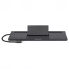 Dock/hub USB-C Manhattan con lector de tarjetas y MST, conectores (x9): audio 3,5 mm, DisplayPort, Ethernet, HDMI, USB-A (x3), USB-C y VGA, con Power Delivery (100 W) al conector USB-C (nota: se requiere fuente de alimentación USB-C y cable USB-C adicionales), todos los conectores se pueden utilizar simultáneamente