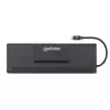 Dock/hub USB-C Manhattan con lector de tarjetas y MST, conectores (x9): audio 3,5 mm, DisplayPort, Ethernet, HDMI, USB-A (x3), USB-C y VGA, con Power Delivery (100 W) al conector USB-C (nota: se requiere fuente de alimentación USB-C y cable USB-C adicionales), todos los conectores se pueden utilizar simultáneamente