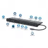 Dock/hub USB-C Manhattan con lector de tarjetas y MST, conectores (x9): audio 3,5 mm, DisplayPort, Ethernet, HDMI, USB-A (x3), USB-C y VGA, con Power Delivery (100 W) al conector USB-C (nota: se requiere fuente de alimentación USB-C y cable USB-C adicionales), todos los conectores se pueden utilizar simultáneamente