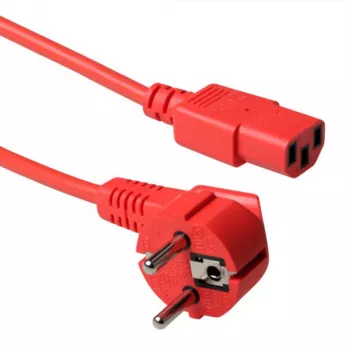 Cable de alimentación ACT conector macho CEE 7/7 (acodado) a conector hembra C13, 5 m, 250 V 10 A, rojo