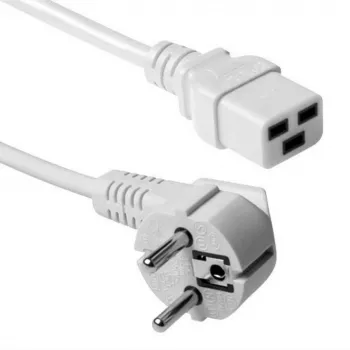 Cable de alimentación ACT conector macho CEE 7/7 (acodado) a conector hembra C19, 3 m, 250 V 16 A, blanco