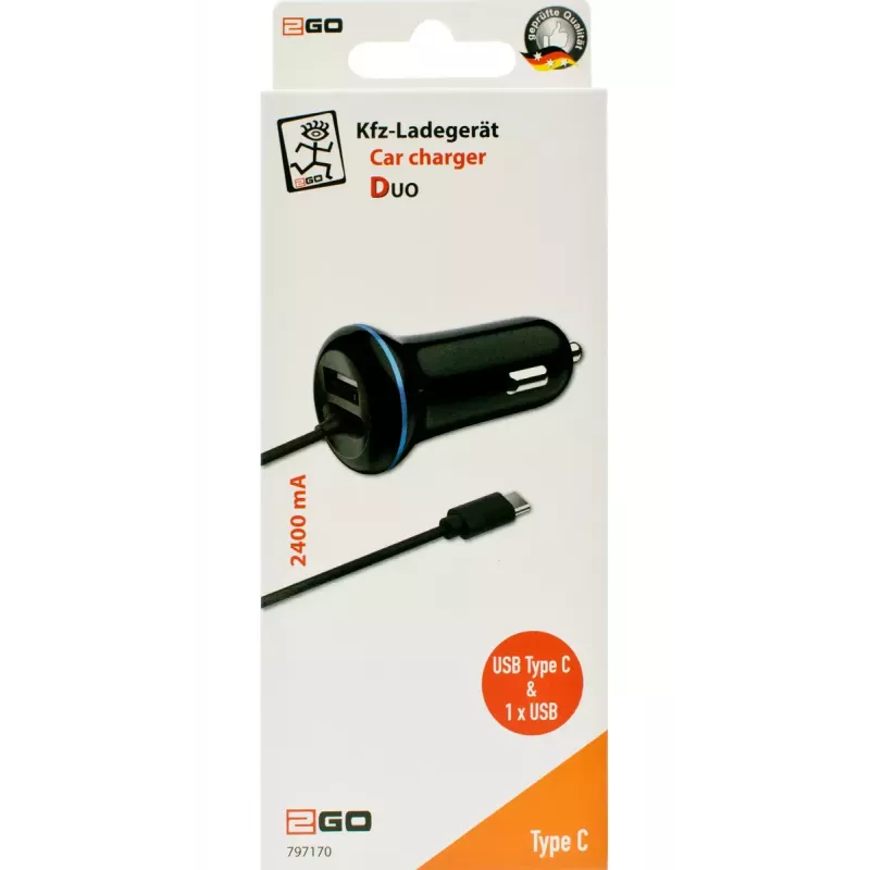 Cargador móvil 2GO 797170 universal negro mechero de coche 12/24V USB 1,4 m