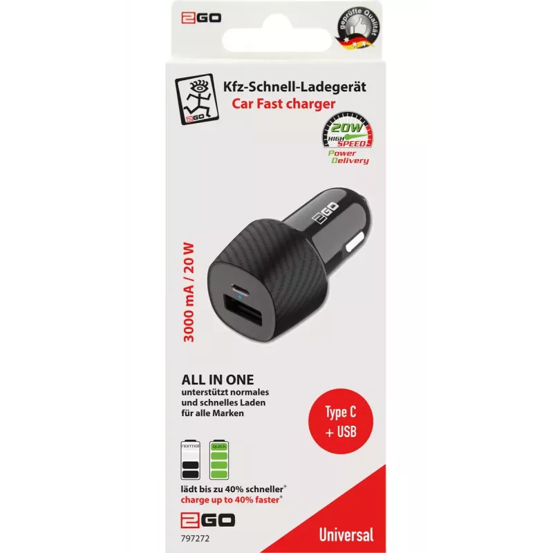 Cargador para dispositivos móviles 2GO 797272 universal negro carga rápida coche
