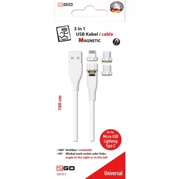 Cable USB 2GO 797317 1 m USB B USB C/Micro-USB B/Lightning blanco