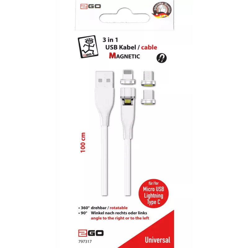 Cable USB 2GO 797317 1 m USB B USB C/Micro-USB B/Lightning blanco