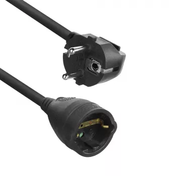 ACT Cable alargador de corriente CEE 7/7 macho (acodado) - CEE 7/7 hembra negro 10 m