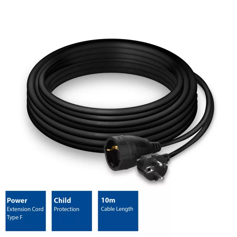 ACT Cable alargador de corriente CEE 7/7 macho (acodado) - CEE 7/7 hembra negro 10 m