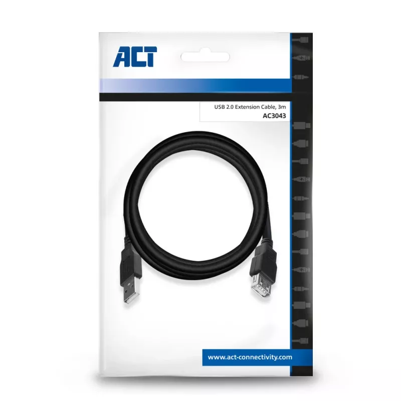 ACT Cable alargador USB 2.0 A macho - A hembra 3 metros