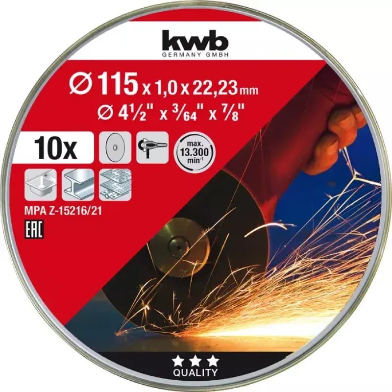 Juego de discos de corte kwb 712021 disco de corte fino centro plano 10 uds.