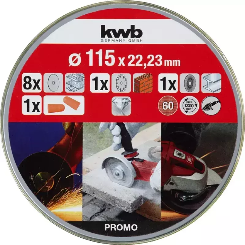 Juego de discos de corte KWB 712041 set de inicio 10 uds. montaje plano para ladrillo, mármol, acero