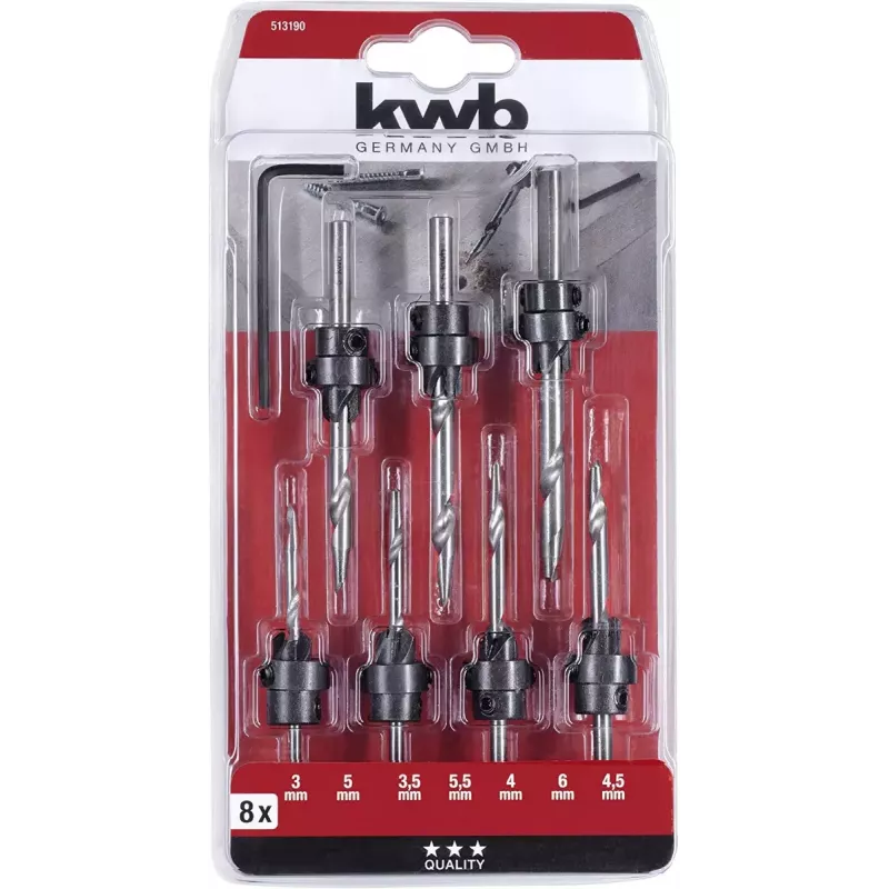 kwb 513190 juego de brocas avellanadoras para madera, 8 uds.