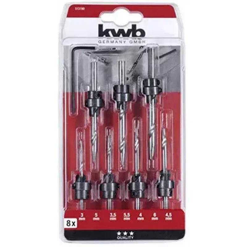kwb 513190 juego de brocas avellanadoras para madera, 8 uds.