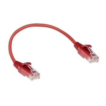 ACT rojo 0,15 m LSZH U/UTP CAT6 cable de parcheo slimline para centro de datos con conectores RJ45