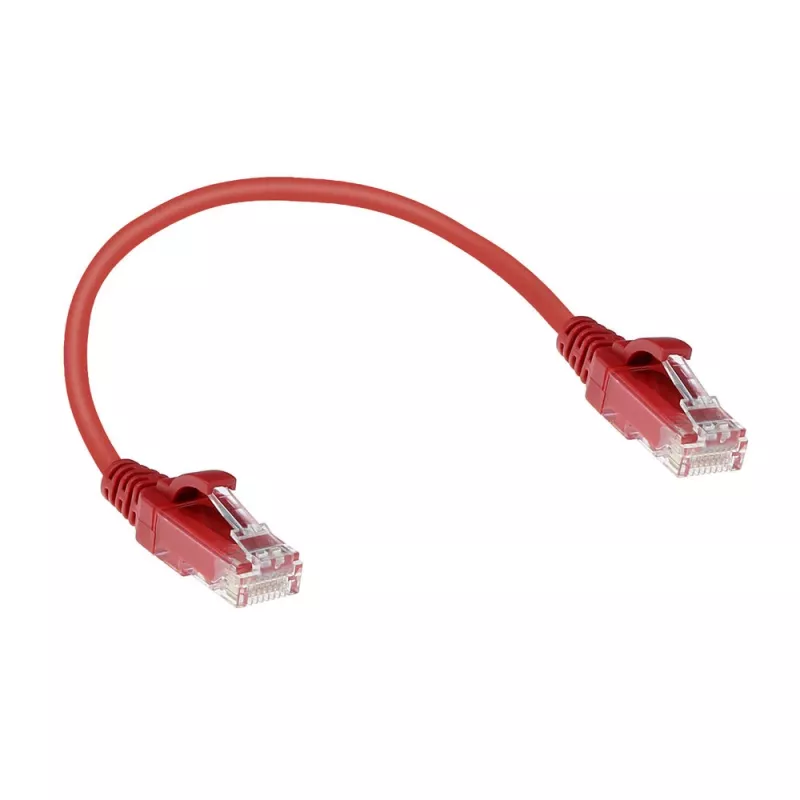 ACT rojo 0,15 m LSZH U/UTP CAT6 cable de parcheo slimline para centro de datos con conectores RJ45