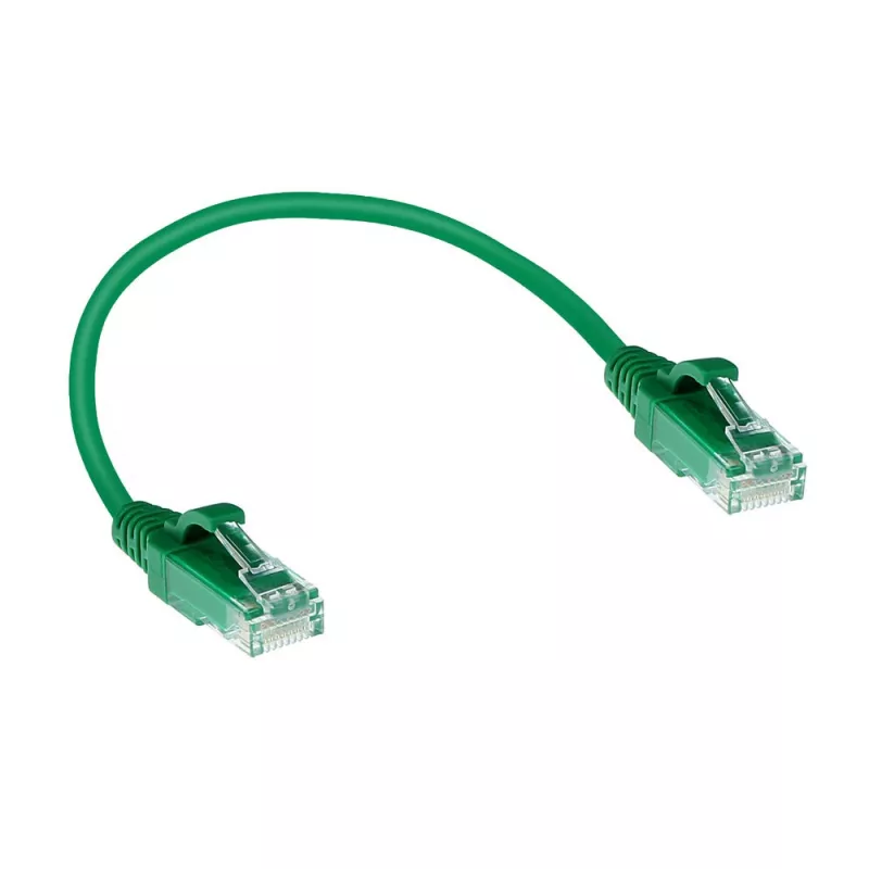 ACT verde 0,15 m LSZH U/UTP CAT6 cable de parcheo slimline para centro de datos con conectores RJ45 sin protección de lengüeta