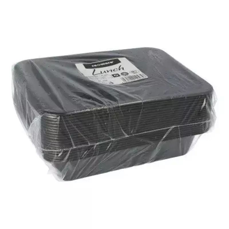 Recipiente de alimentos desechable Papstar 96552 polipropileno negro 227x178x45mm