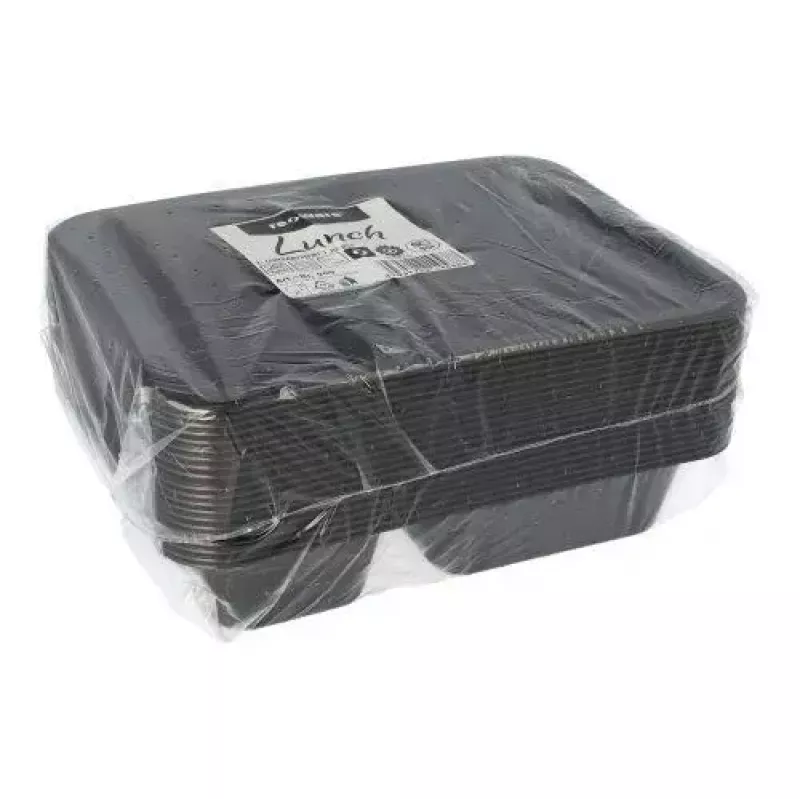 Recipiente de alimentos desechable Papstar 96553 polipropileno negro 227x178x45mm