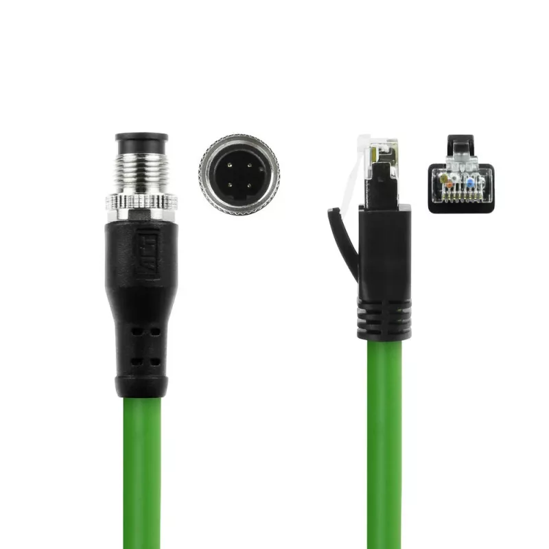 ACT Industrial Cable de sensor de 3,00 metros M12D 4 polos conector macho acodado a conector macho RJ45, cable TPE Superflex Xtreme, apantallado