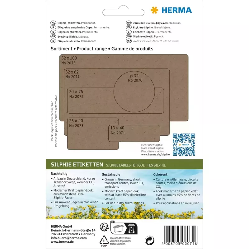 HERMA 2071 etiquetas multiusos Silphie, 13 x 40 mm, 24 hojas