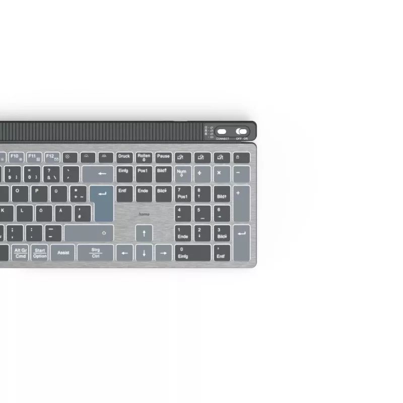Teclado multidispositivo Hama WK-750, inalámbrico, retroiluminado, QWERTZ alemán, negro