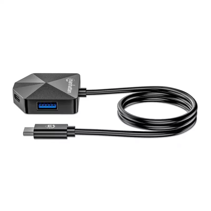 Dock/Hub combo USB-C y USB-A Manhattan, puertos (4): USB-A (x2) y USB-C (x2), 5 Gbit/s (USB 3.2 Gen1 también conocido como USB 3.0), forma angular para un fácil acceso a los puertos, alimentado por USB (no requiere fuente de alimentación externa)
